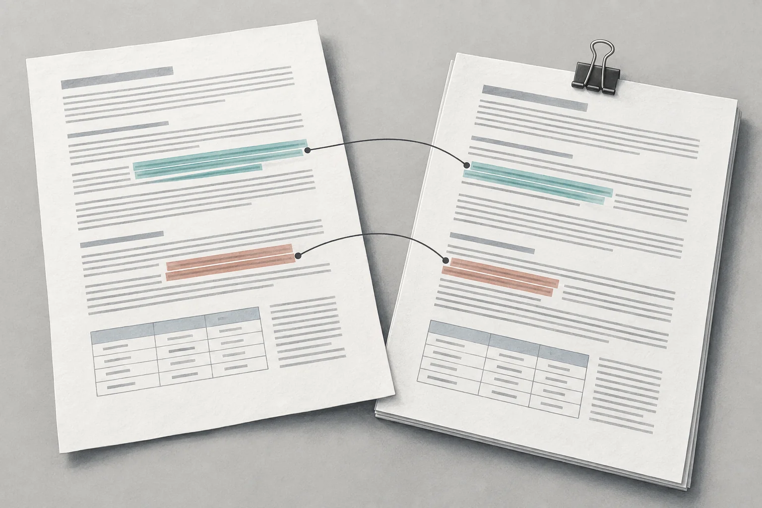 Two modern policy documents with corresponding passages highlighted for comparison
